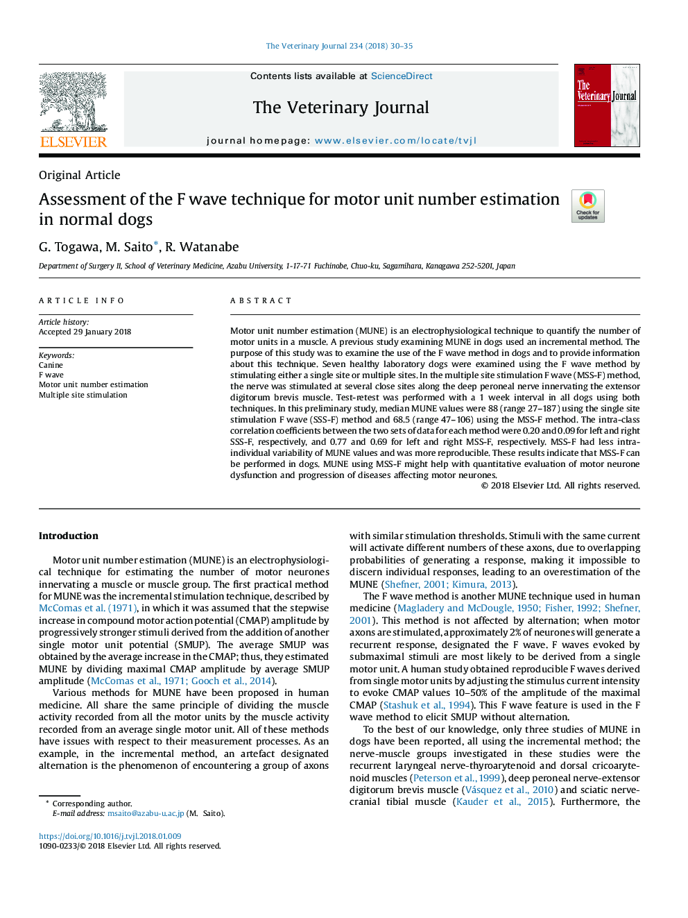 Assessment of the F wave technique for motor unit number estimation in normal dogs