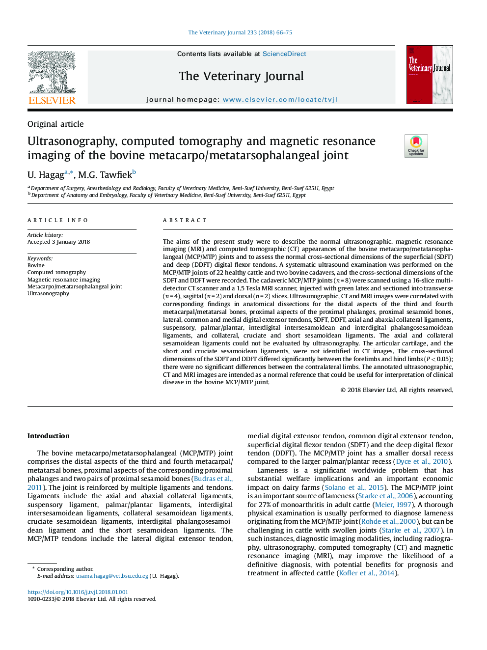 Ultrasonography, computed tomography and magnetic resonance imaging of the bovine metacarpo/metatarsophalangeal joint