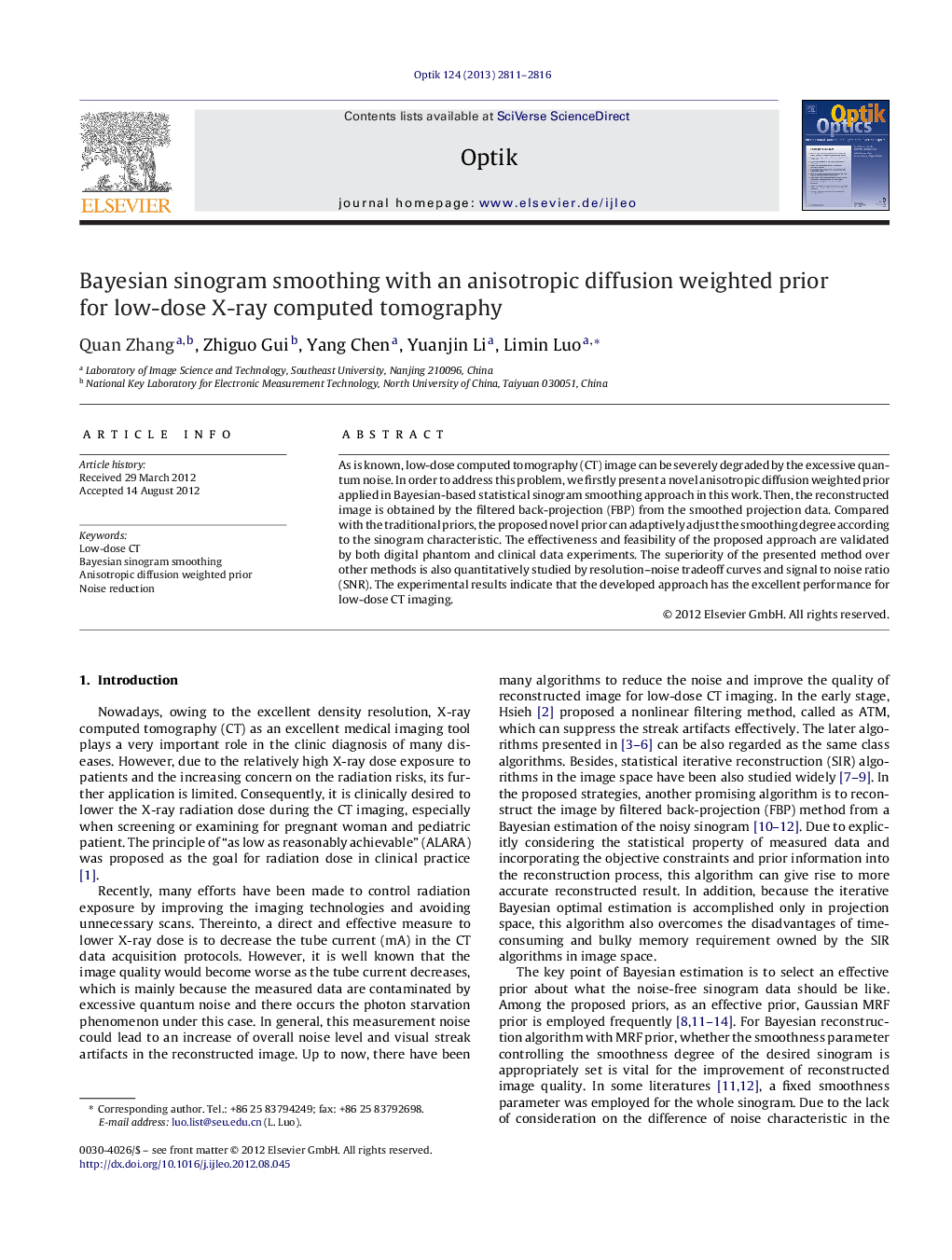 Bayesian sinogram smoothing with an anisotropic diffusion weighted prior for low-dose X-ray computed tomography