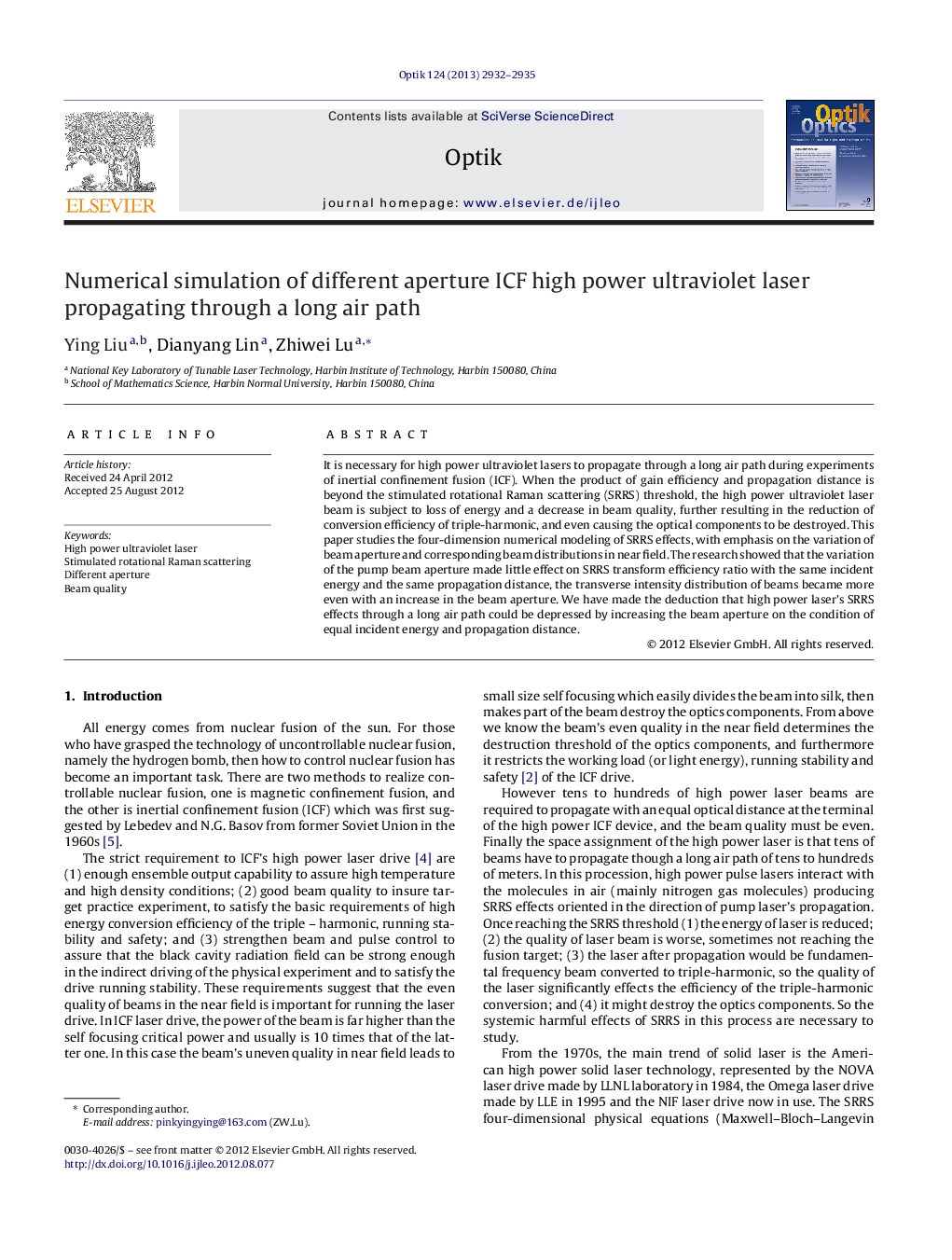 Numerical simulation of different aperture ICF high power ultraviolet laser propagating through a long air path