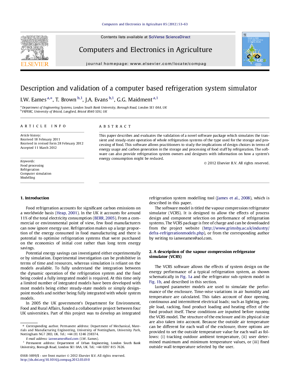 Description and validation of a computer based refrigeration system simulator