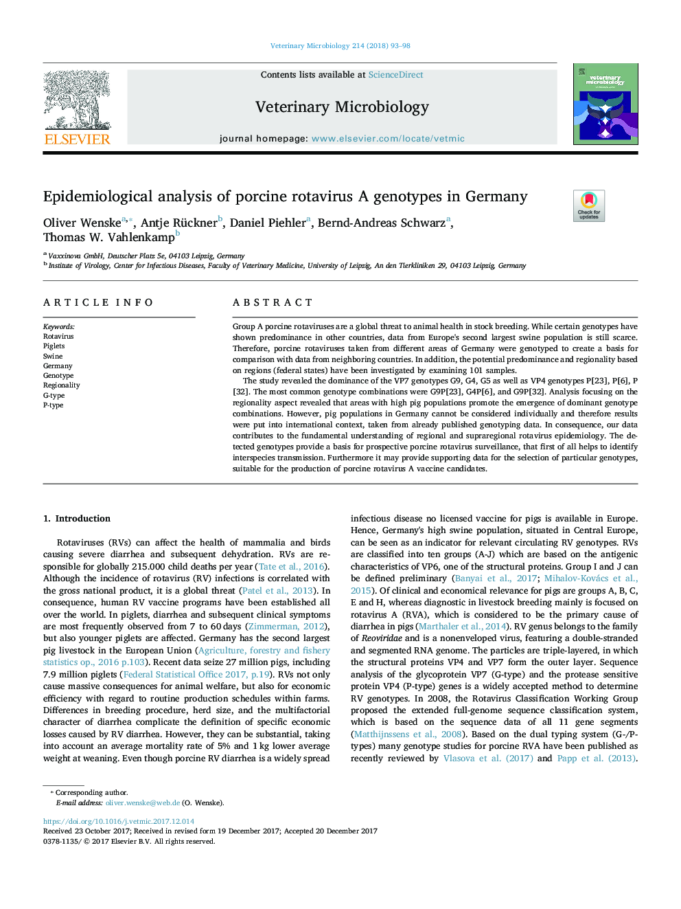 تجزیه و تحلیل اپیدمیولوژیک ژنوتیپ های روتاویو گوسفند در آلمان 