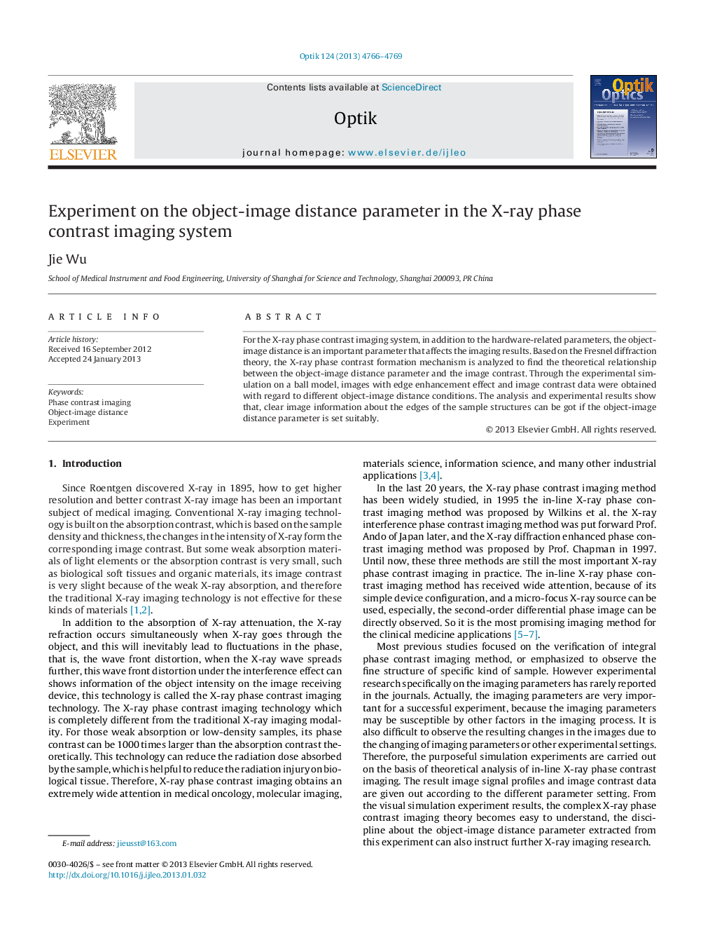 Experiment on the object-image distance parameter in the X-ray phase contrast imaging system