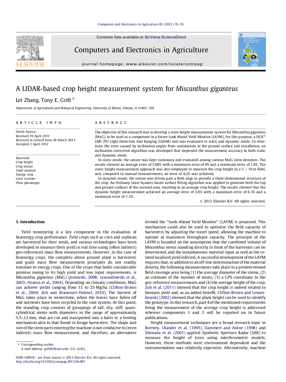 A LIDAR-based crop height measurement system for Miscanthus giganteus