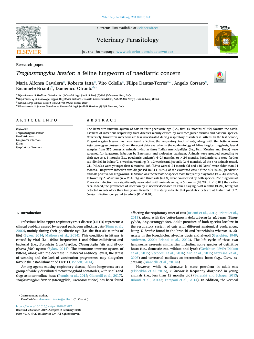 Troglostrongylus brevior: a feline lungworm of paediatric concern