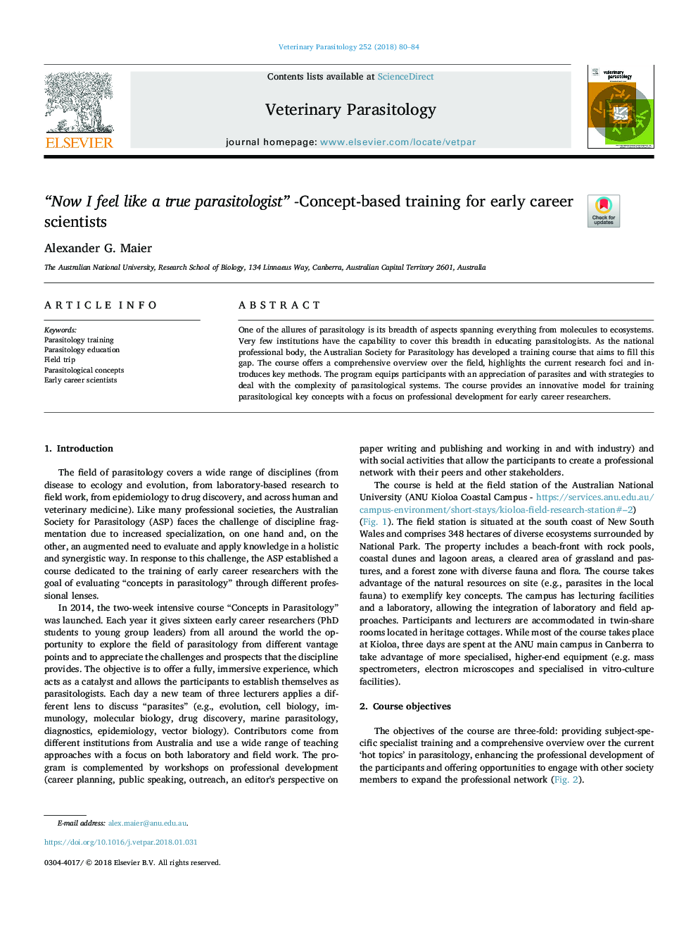 “Now I feel like a true parasitologist” -Concept-based training for early career scientists