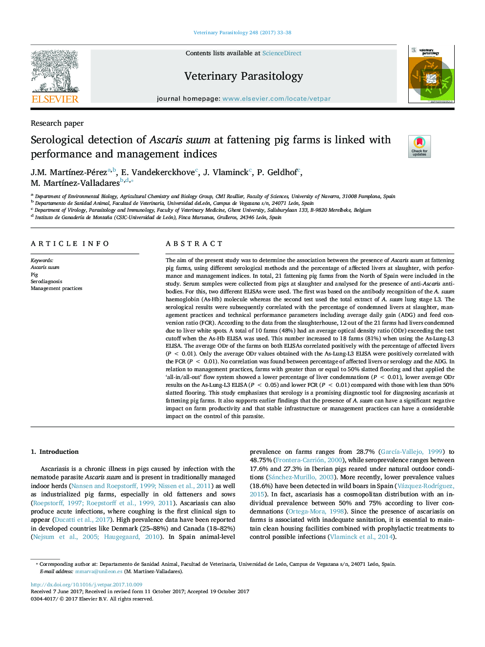 Serological detection of Ascaris suum at fattening pig farms is linked with performance and management indices