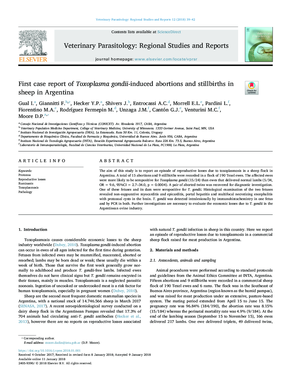 First case report of Toxoplasma gondii-induced abortions and stillbirths in sheep in Argentina