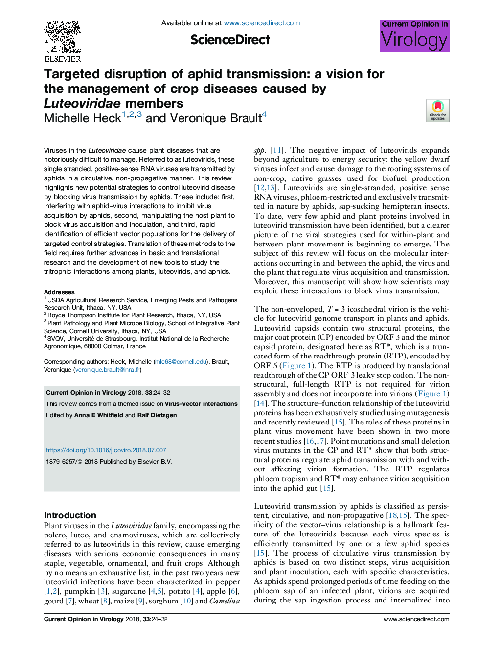 Targeted disruption of aphid transmission: a vision for the management of crop diseases caused by Luteoviridae members