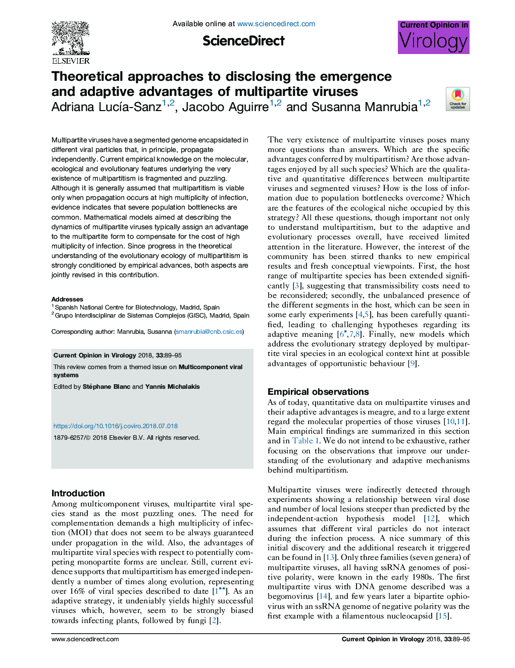 Theoretical approaches to disclosing the emergence and adaptive advantages of multipartite viruses