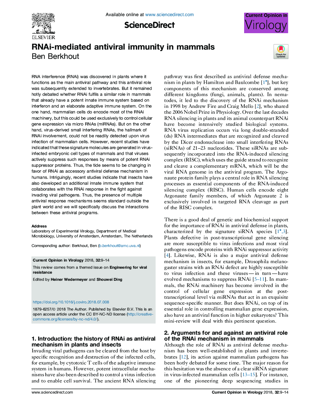 RNAi-mediated antiviral immunity in mammals