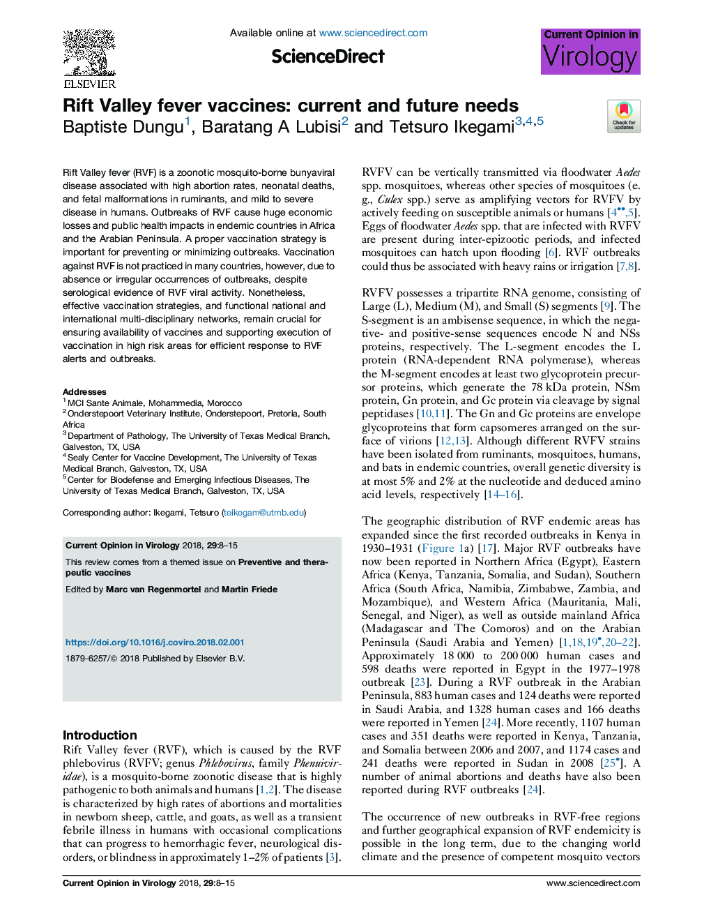 Rift Valley fever vaccines: current and future needs