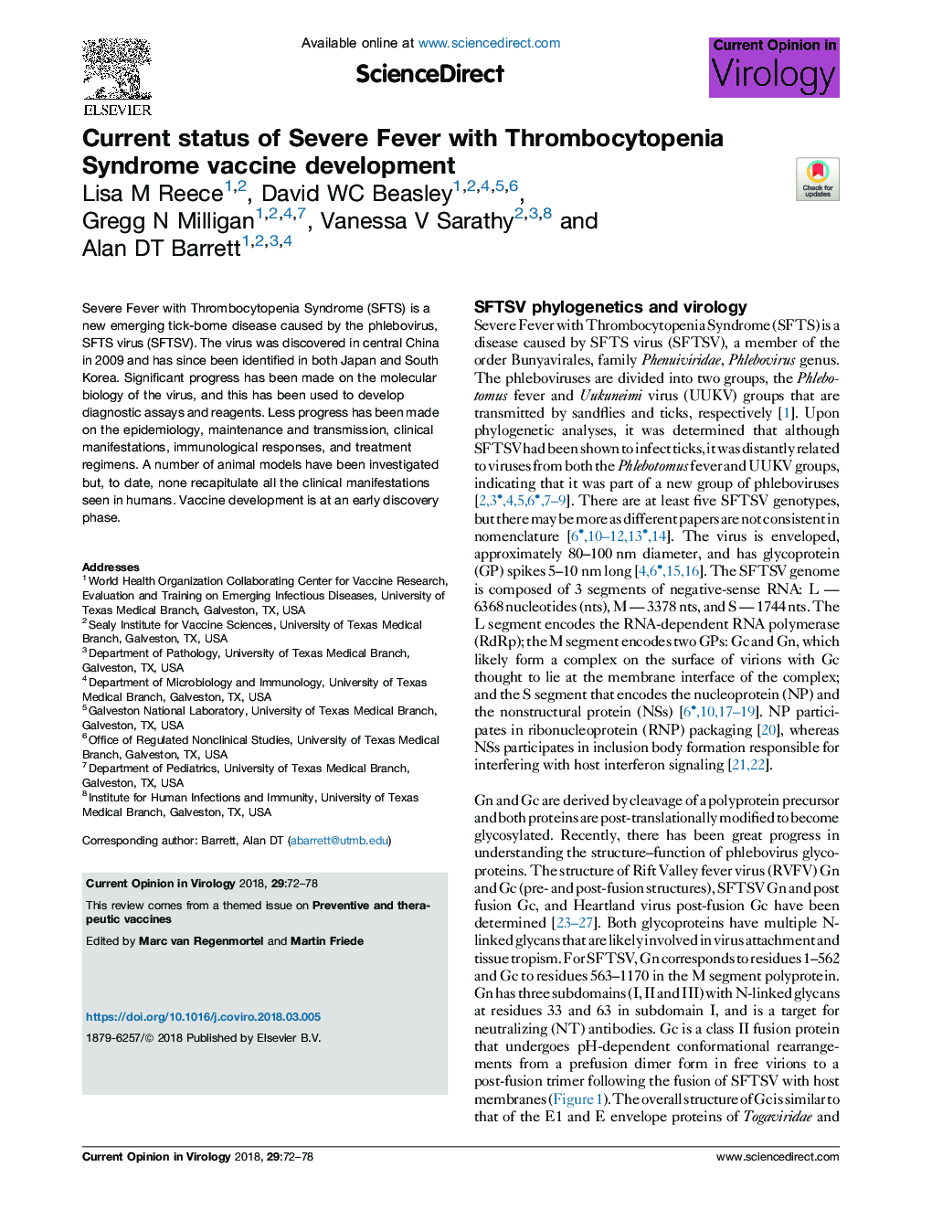 Current status of Severe Fever with Thrombocytopenia Syndrome vaccine development