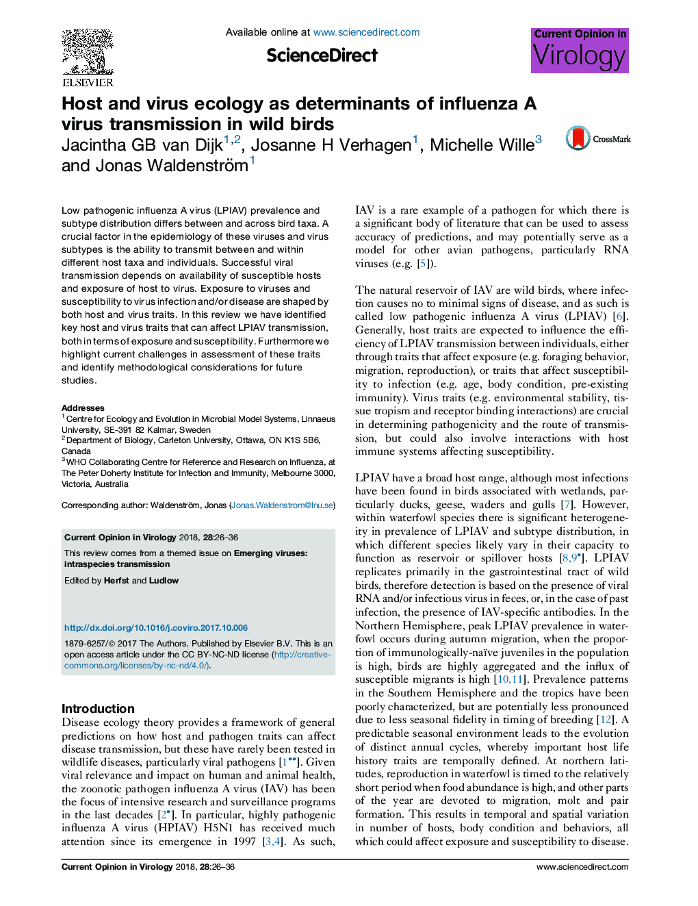 Host and virus ecology as determinants of influenza A virus transmission in wild birds