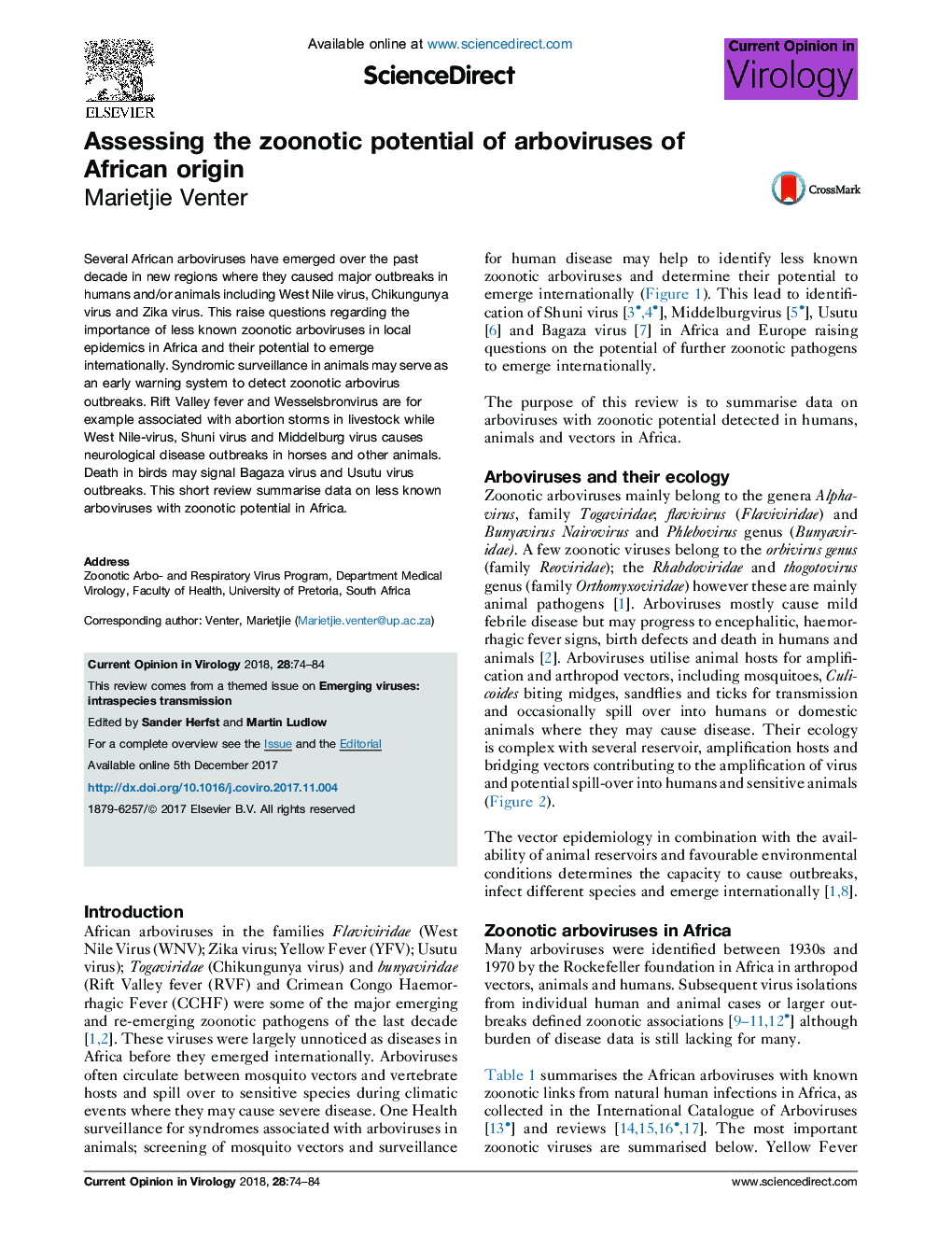 Assessing the zoonotic potential of arboviruses of African origin