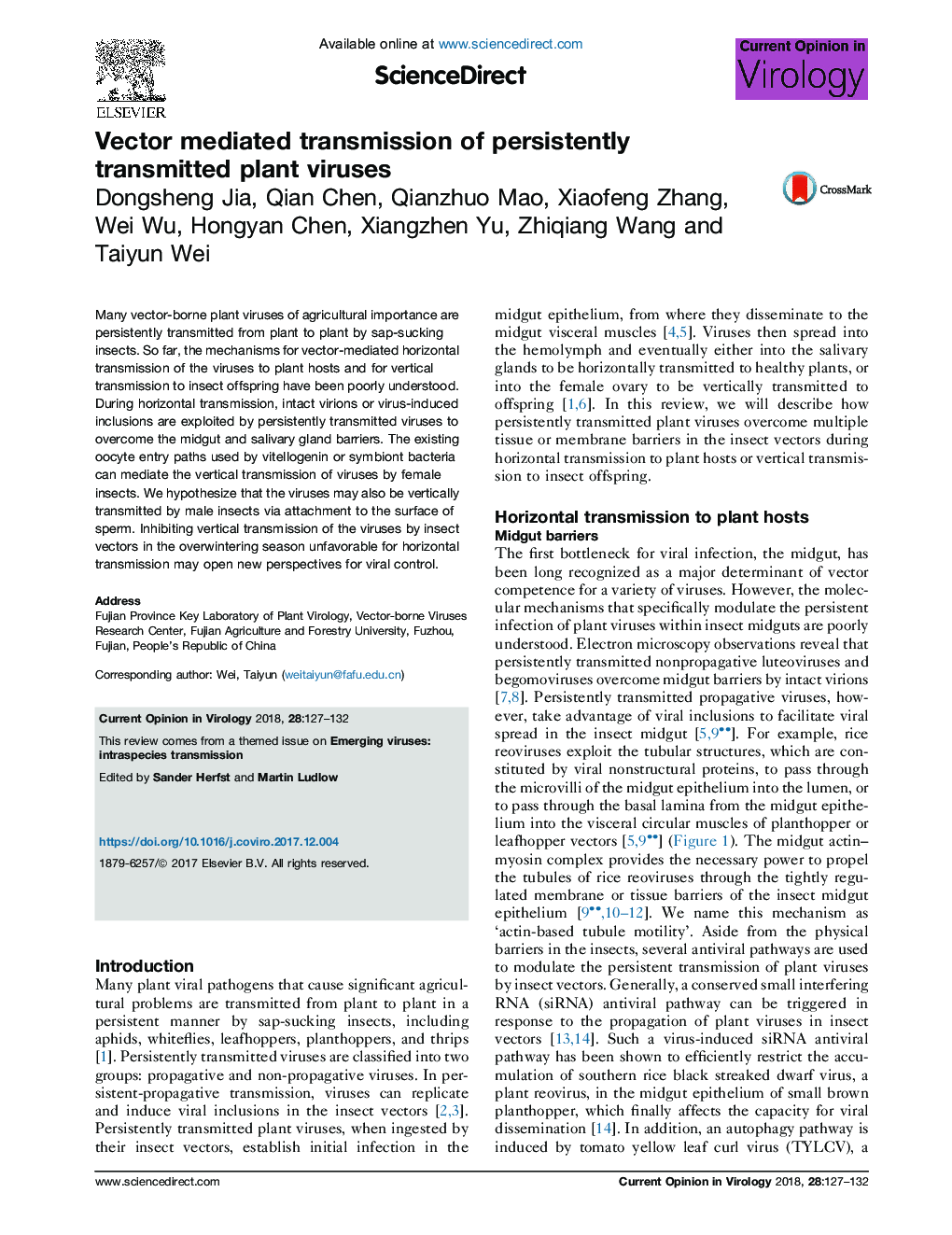 Vector mediated transmission of persistently transmitted plant viruses