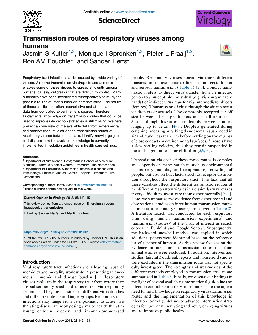 Transmission routes of respiratory viruses among humans