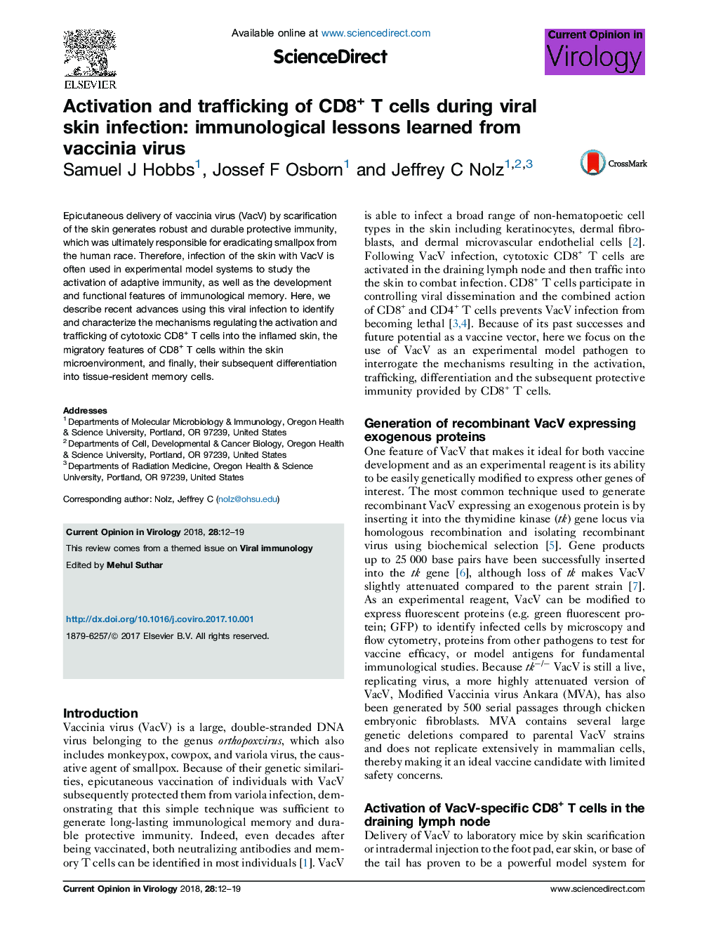 Activation and trafficking of CD8+ T cells during viral skin infection: immunological lessons learned from vaccinia virus