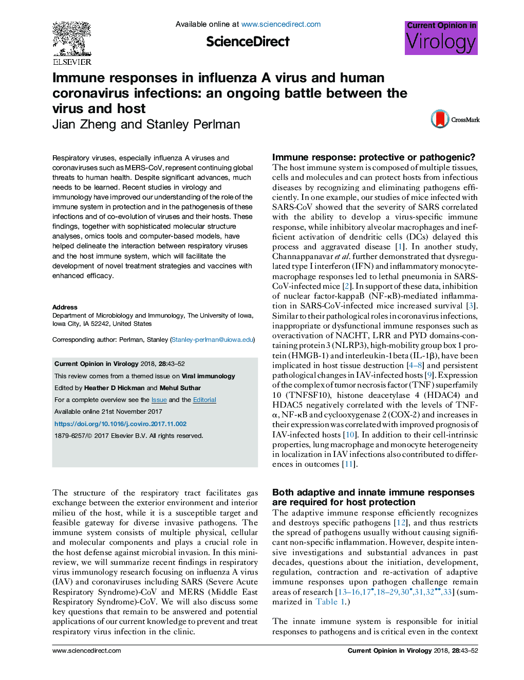 Immune responses in influenza A virus and human coronavirus infections: an ongoing battle between the virus and host