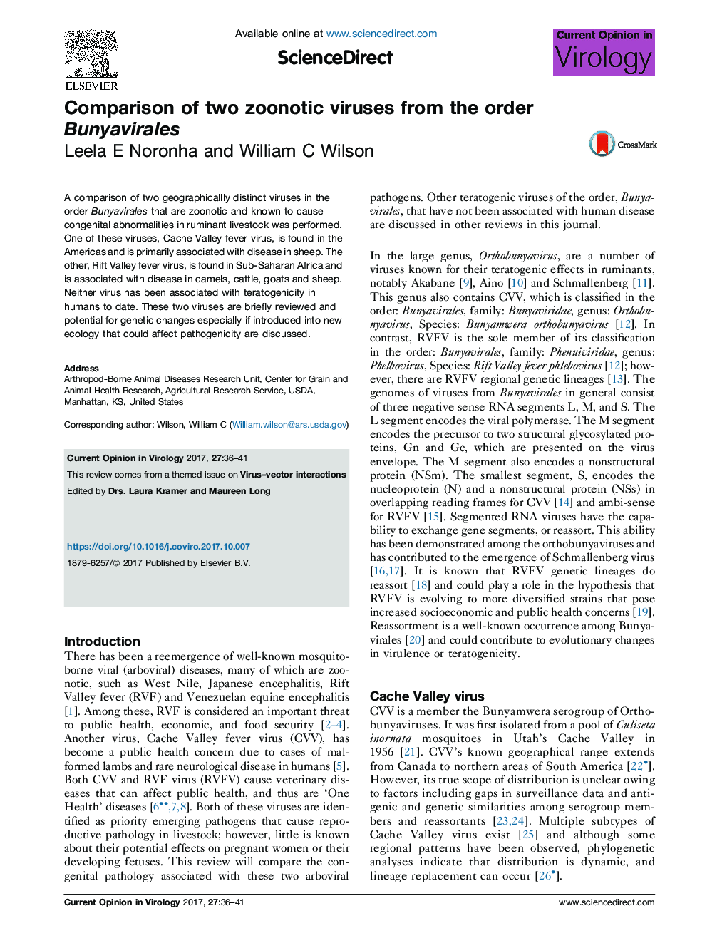 Comparison of two zoonotic viruses from the order Bunyavirales