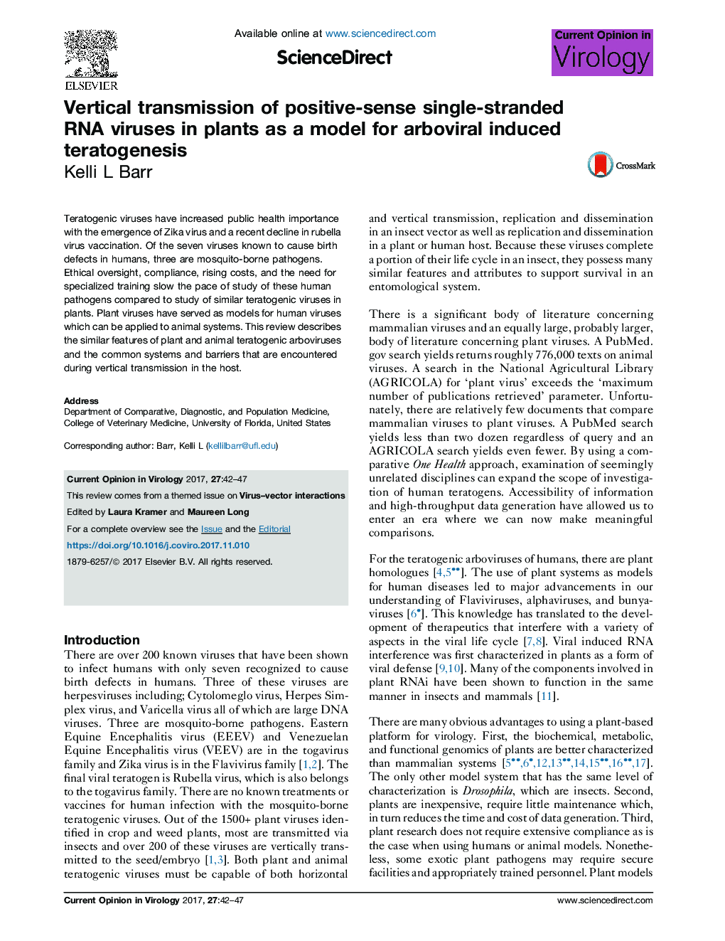 Vertical transmission of positive-sense single-stranded RNA viruses in plants as a model for arboviral induced teratogenesis