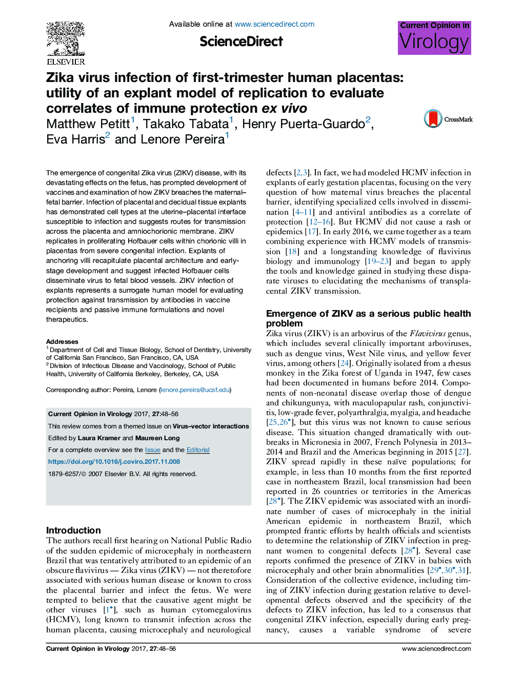 Zika virus infection of first-trimester human placentas: utility of an explant model of replication to evaluate correlates of immune protection ex vivo