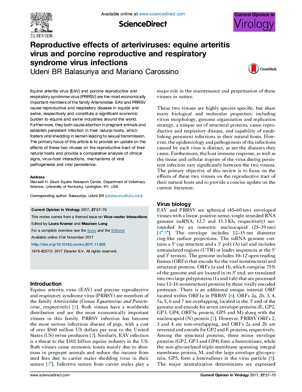 Reproductive effects of arteriviruses: equine arteritis virus and porcine reproductive and respiratory syndrome virus infections