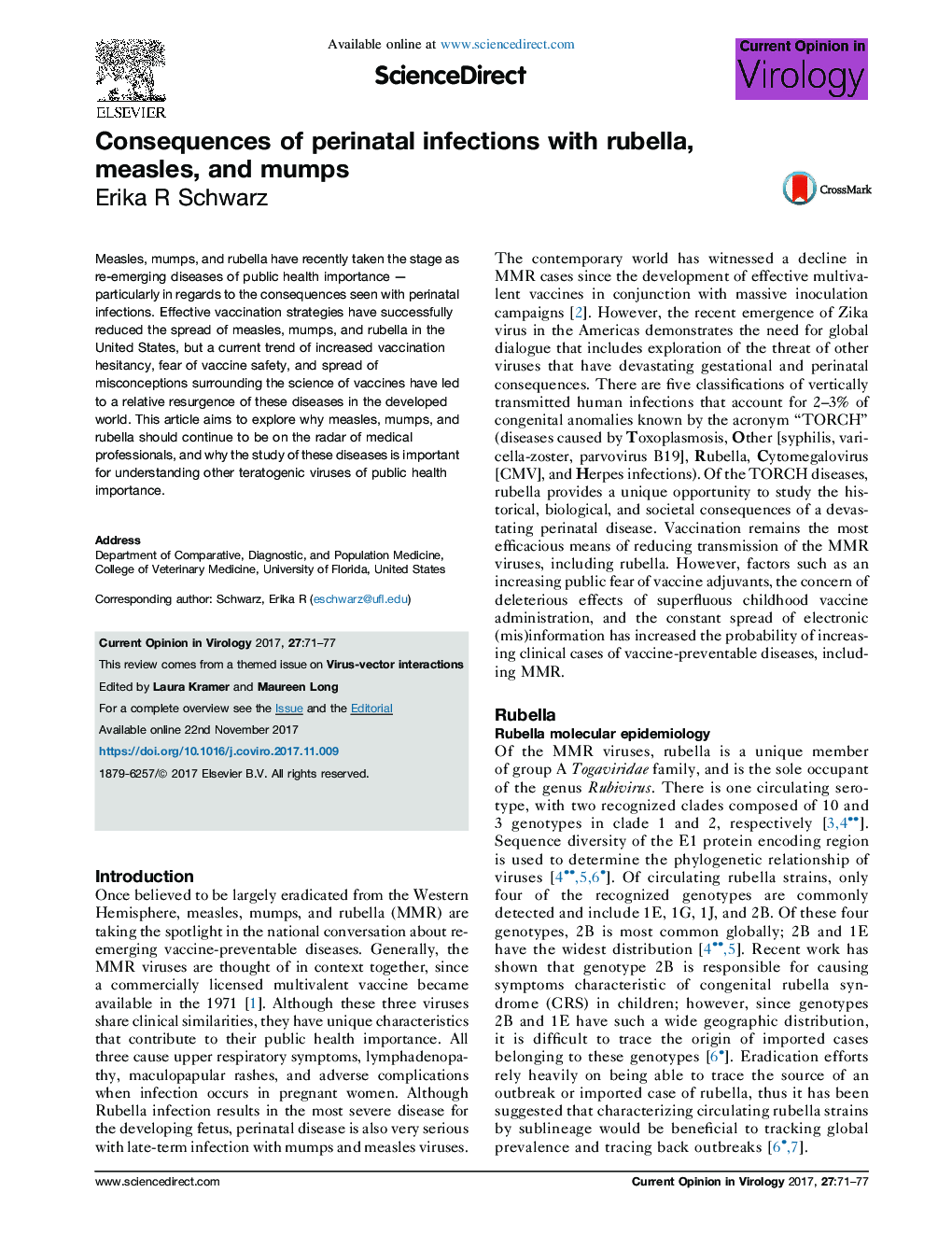 Consequences of perinatal infections with rubella, measles, and mumps