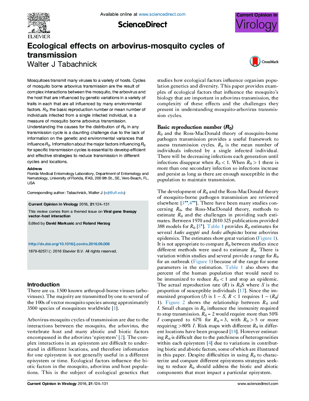 Ecological effects on arbovirus-mosquito cycles of transmission