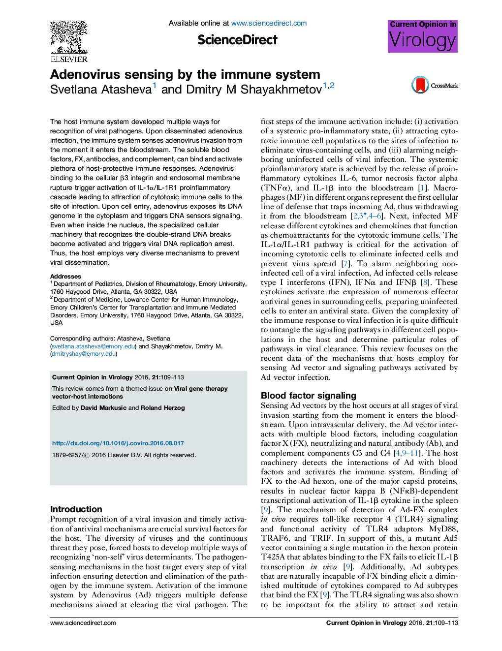 Adenovirus sensing by the immune system