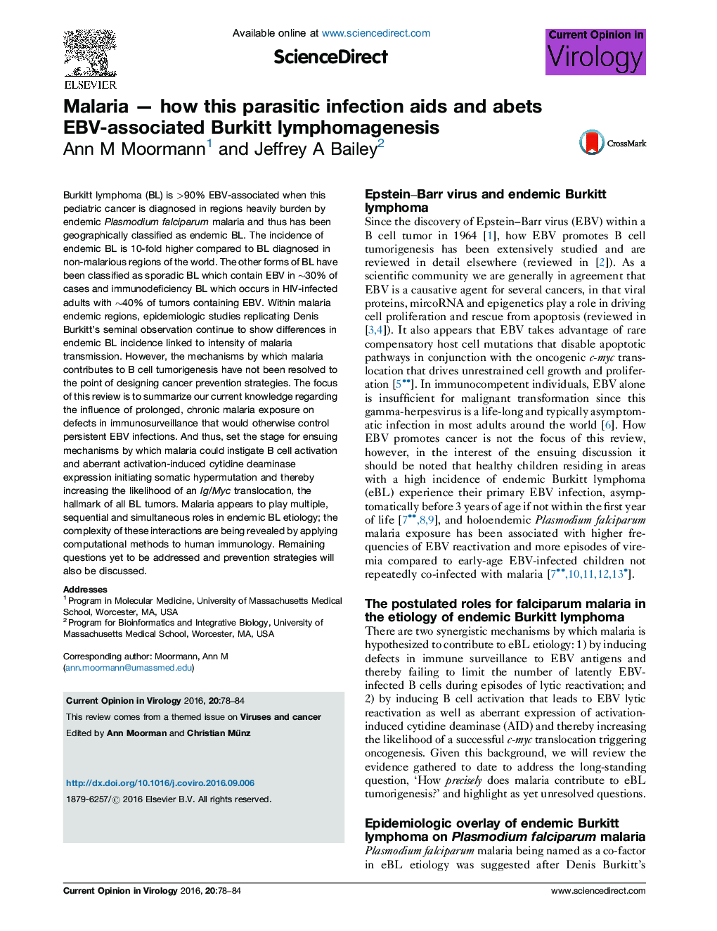 Malaria - how this parasitic infection aids and abets EBV-associated Burkitt lymphomagenesis