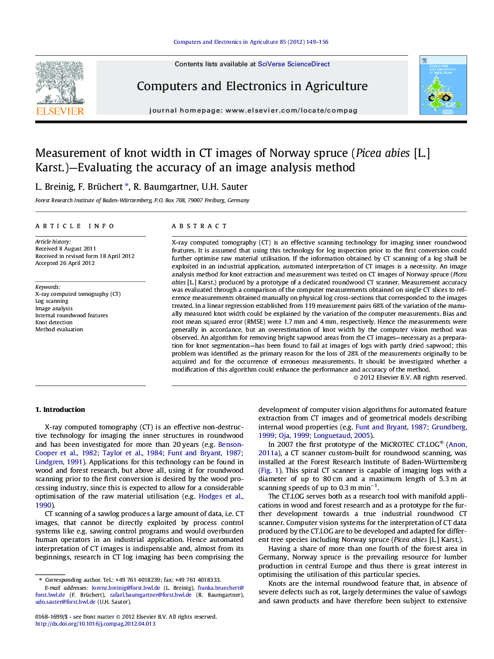 Measurement of knot width in CT images of Norway spruce (Picea abies [L.] Karst.)—Evaluating the accuracy of an image analysis method