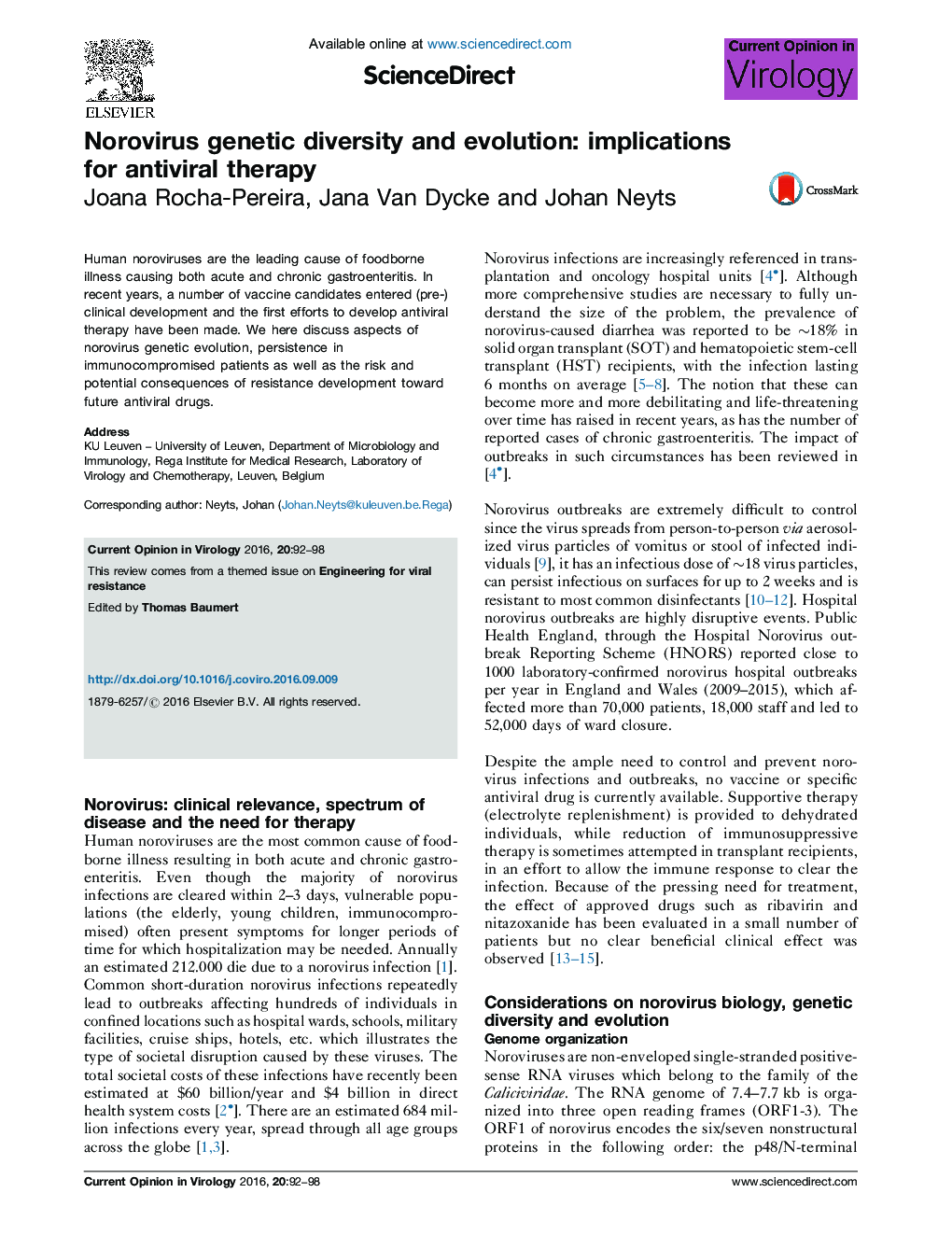 Norovirus genetic diversity and evolution: implications for antiviral therapy