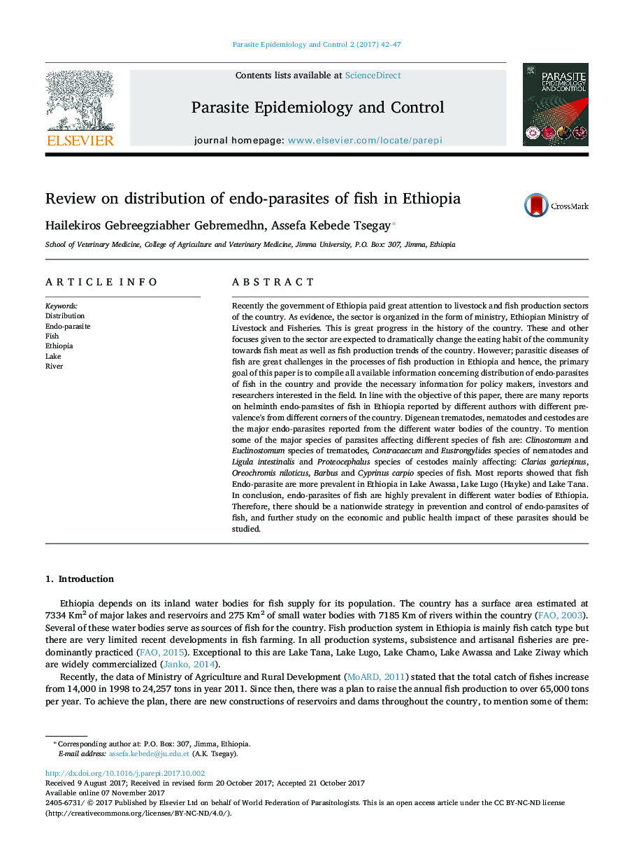 Review on distribution of endo-parasites of fish in Ethiopia