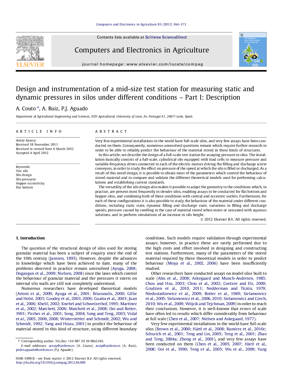 عکس صفحه اول مقاله: Design and instrumentation of a mid-size test station for measuring static and dynamic pressures in silos under different conditions – Part I: Description Design and instrumentation of a mid-size test station for measuring static and dynamic pressures in silos under different conditions – Part I: Description