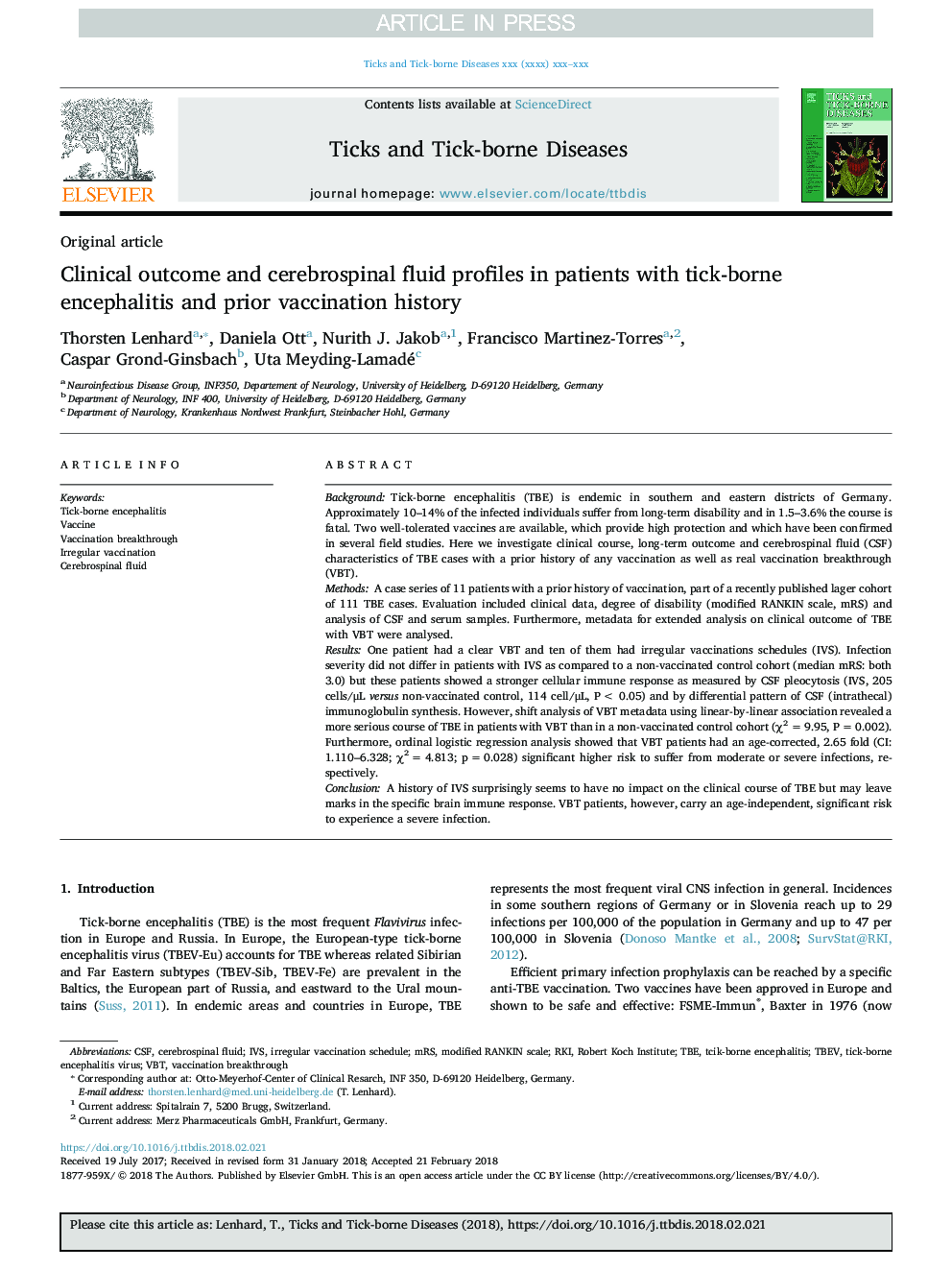 Clinical outcome and cerebrospinal fluid profiles in patients with tick-borne encephalitis and prior vaccination history