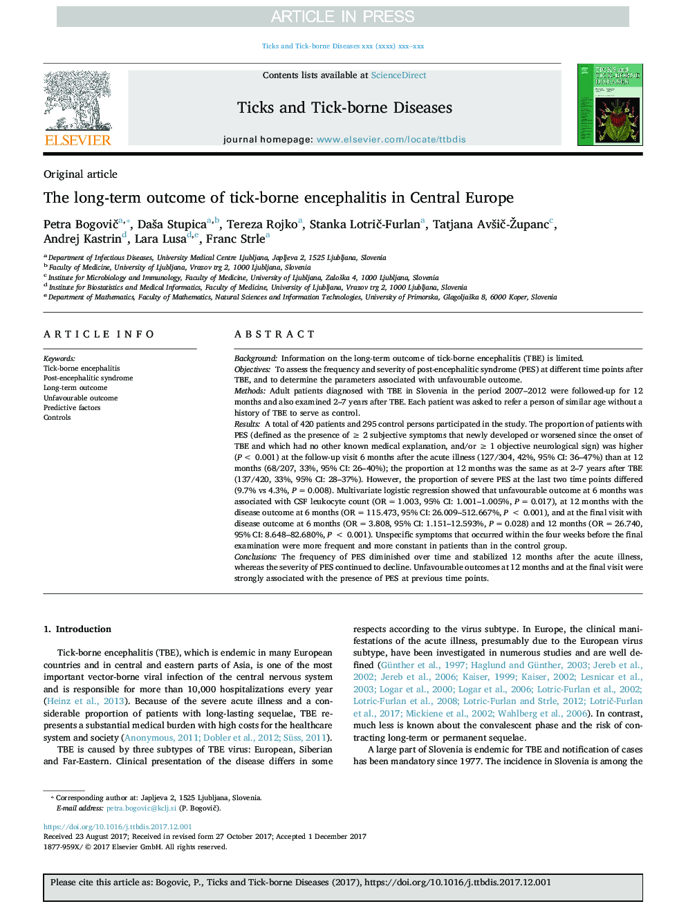 The long-term outcome of tick-borne encephalitis in Central Europe