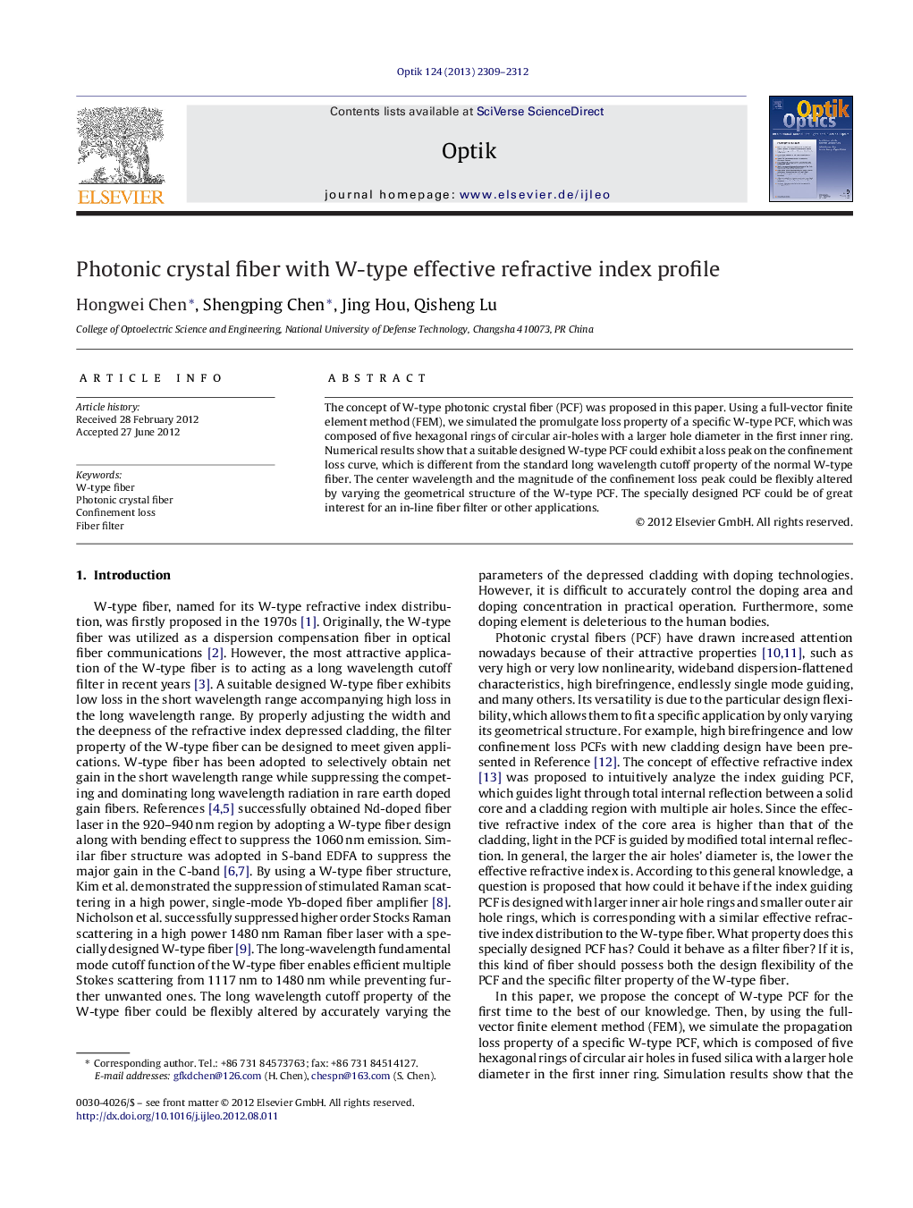 Photonic crystal fiber with W-type effective refractive index profile