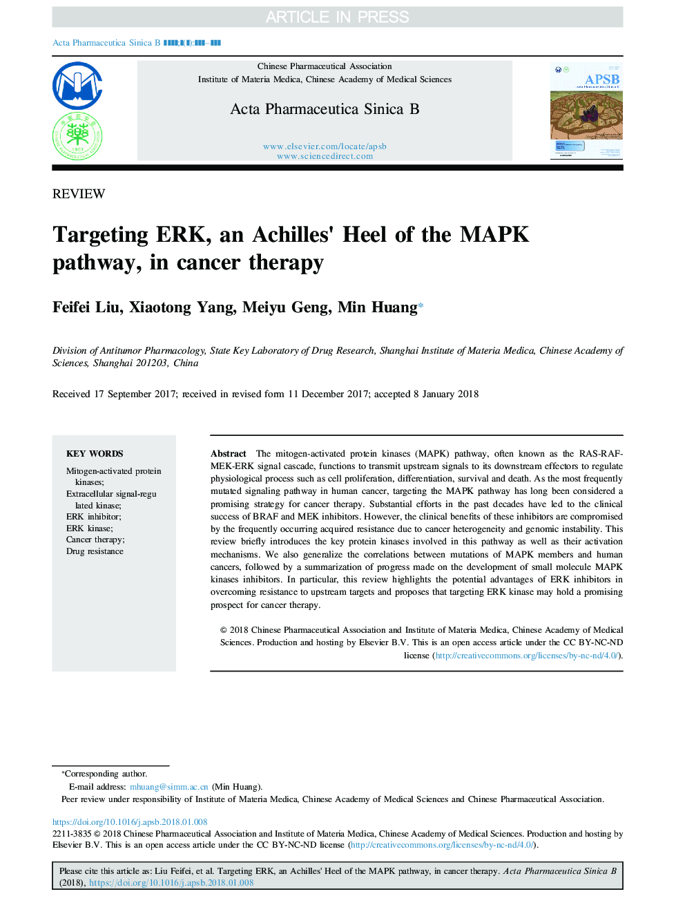 Targeting ERK, an Achilles' Heel of the MAPK pathway, in cancer therapy