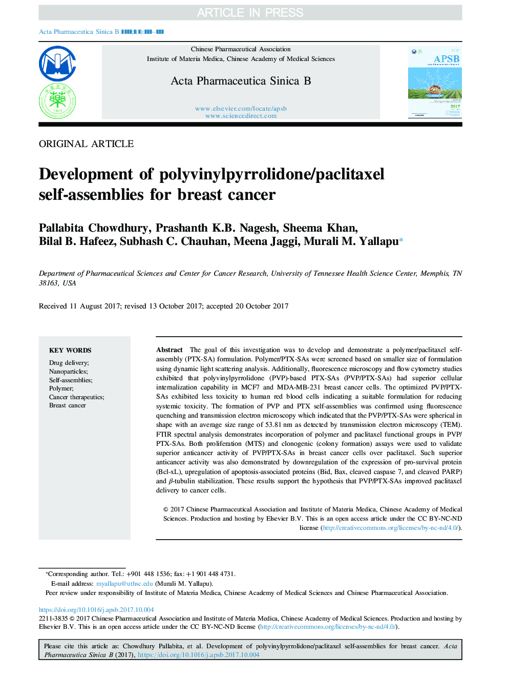 Development of polyvinylpyrrolidone/paclitaxel self-assemblies for breast cancer