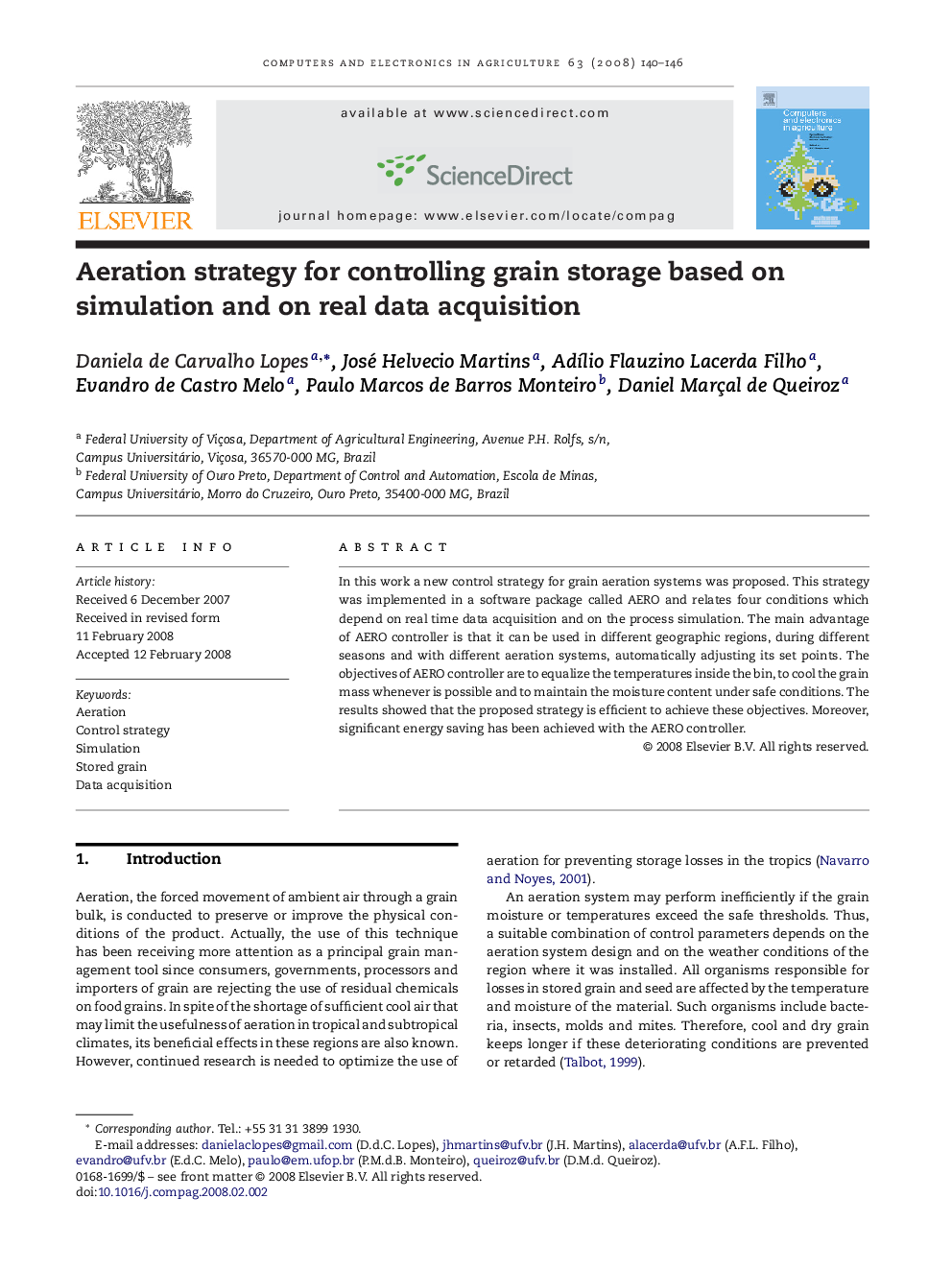 Aeration strategy for controlling grain storage based on simulation and on real data acquisition