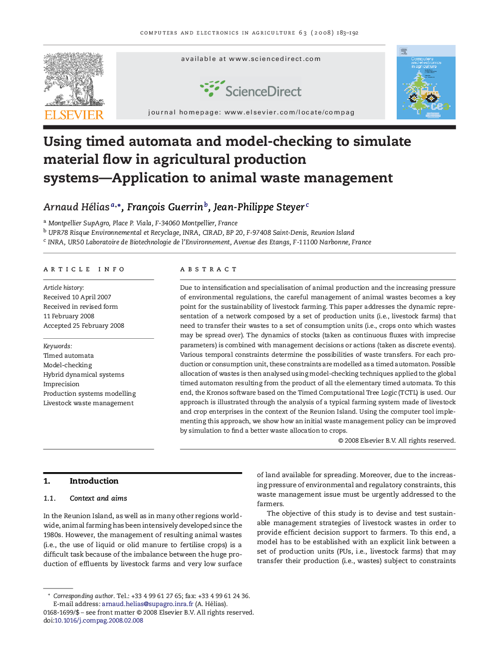 Using timed automata and model-checking to simulate material flow in agricultural production systems—Application to animal waste management