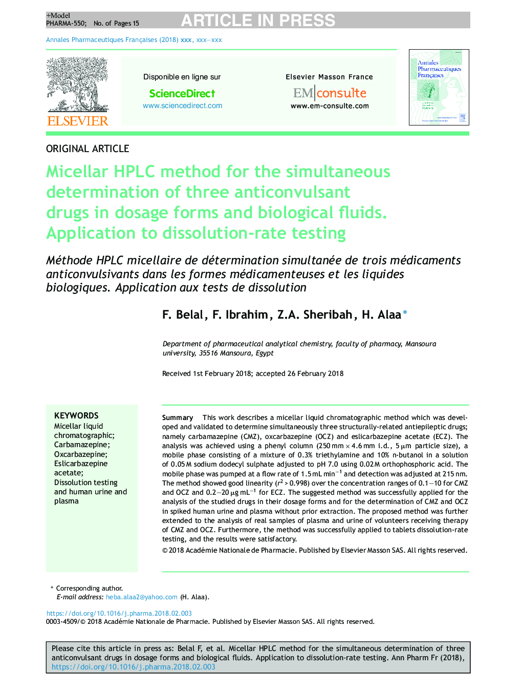 Micellar HPLC method for the simultaneous determination of three anticonvulsant drugs in dosage forms and biological fluids. Application to dissolution-rate testing