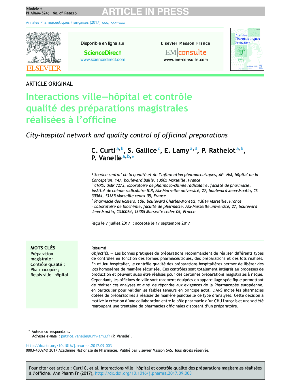 Interactions ville-hÃ´pital et contrÃ´le qualité des préparations magistrales réalisées Ã  l'officine