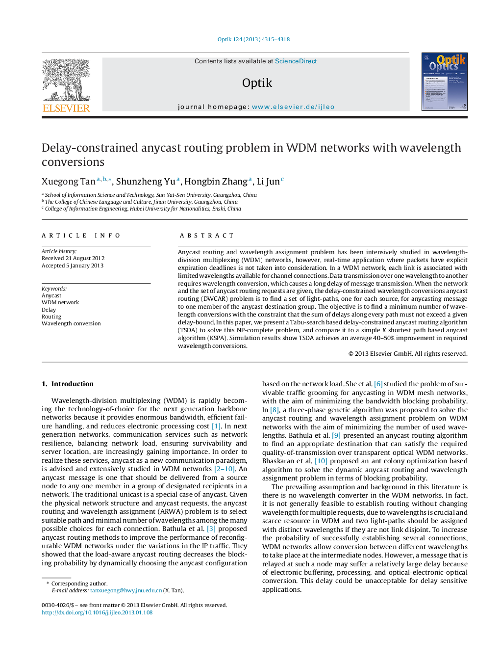 Delay-constrained anycast routing problem in WDM networks with wavelength conversions