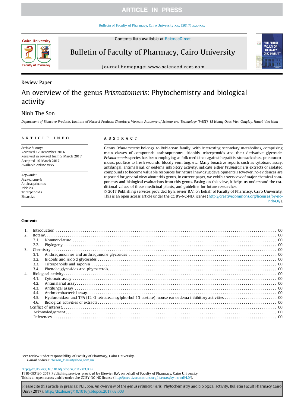 An overview of the genus Prismatomeris: Phytochemistry and biological activity