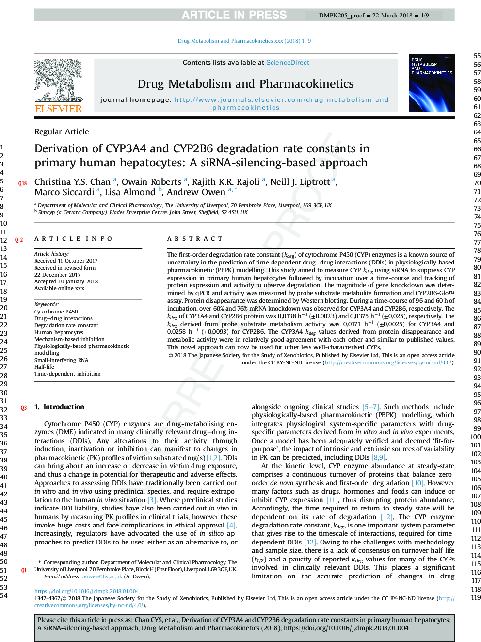 Derivation of CYP3A4 and CYP2B6 degradation rate constants in primary human hepatocytes: A siRNA-silencing-based approach