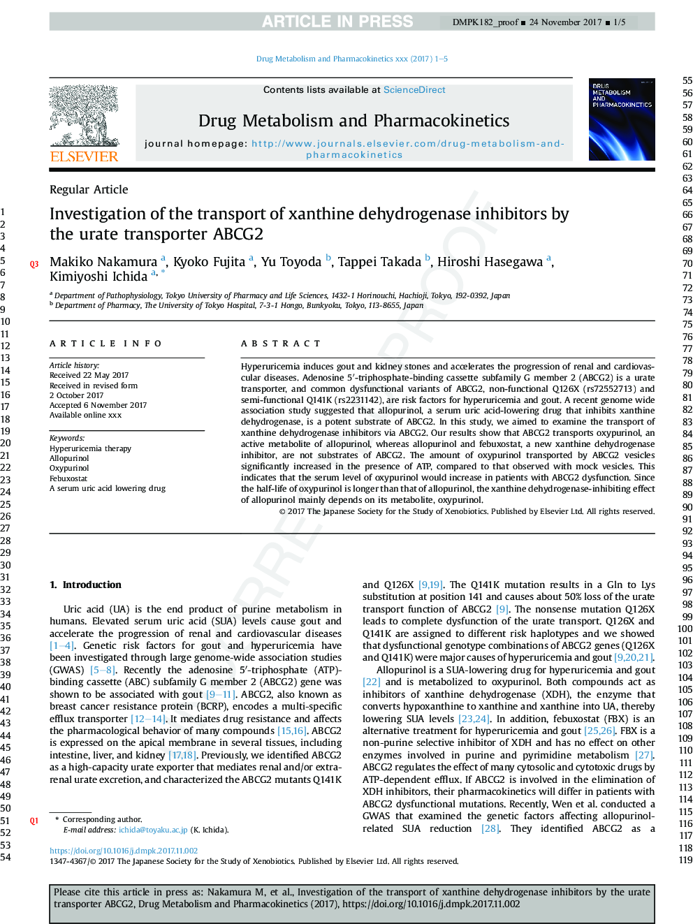 Investigation of the transport of xanthine dehydrogenase inhibitors by the urate transporter ABCG2