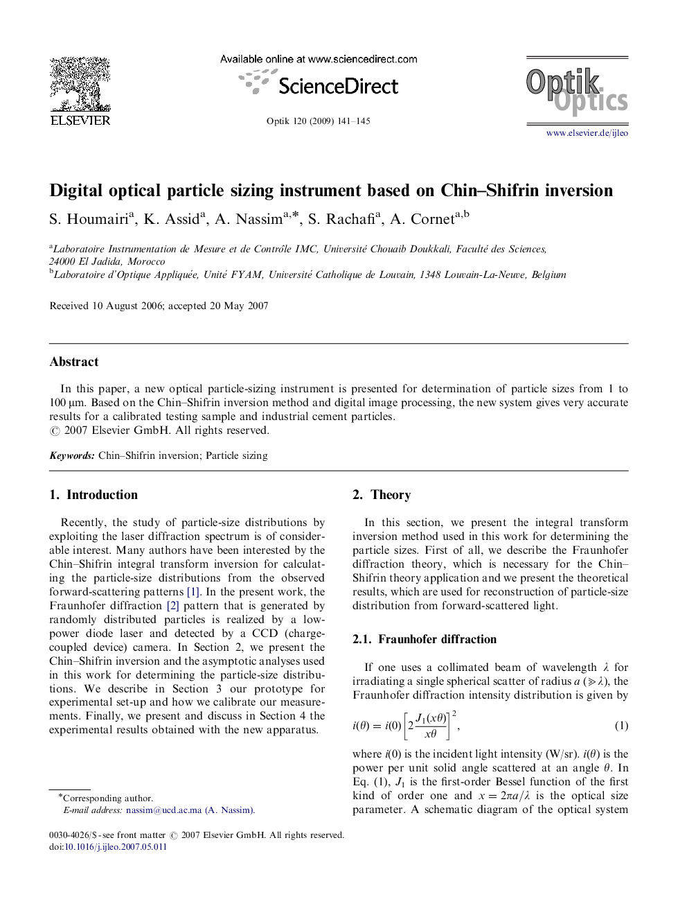 Digital optical particle sizing instrument based on Chin–Shifrin inversion