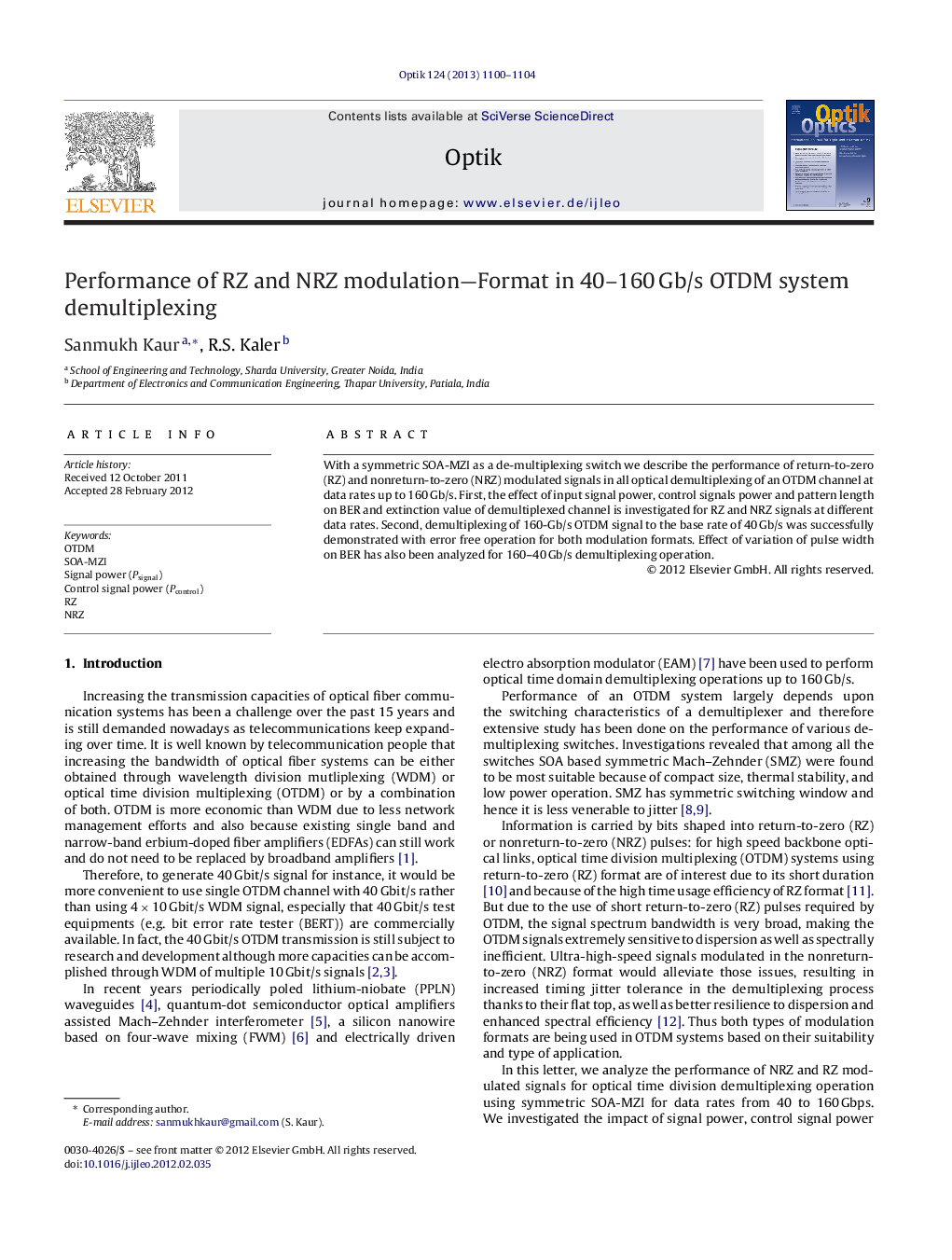 Performance of RZ and NRZ modulation—Format in 40–160 Gb/s OTDM system demultiplexing